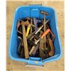 Image 1 : Bin of Assorted Tools w/ Clamp, Ball Peen Hammer, Saw, & More