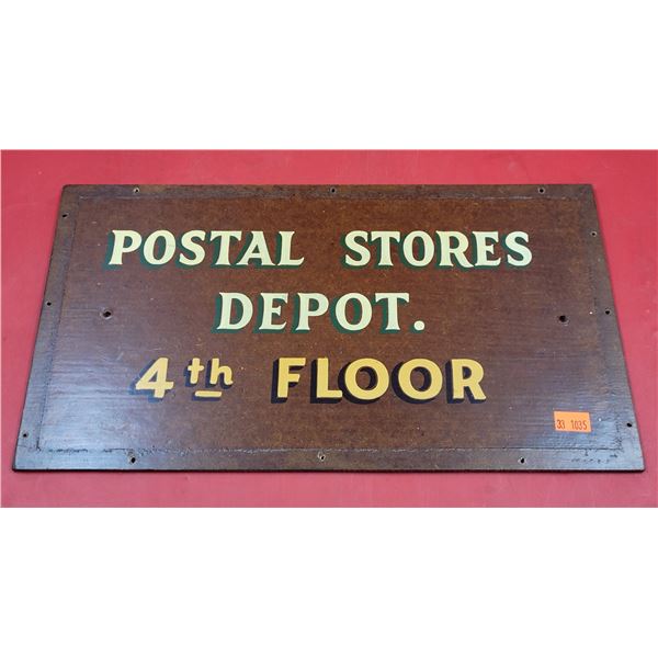 VTG Wooden Postal Stores Depot Building Sign