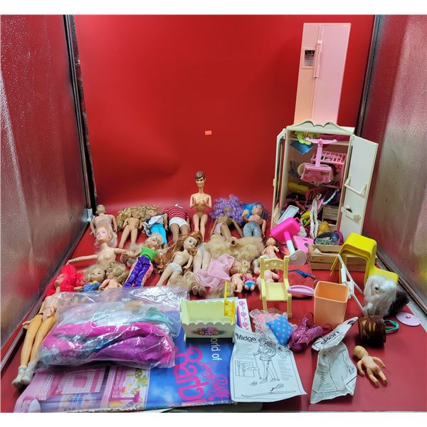 VTG Doll Lot w/ Assorted Dolls, Wardrobe, Home Decor, & Clothing