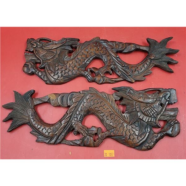 Hand-Carved Wooden Dragon Wall Decor Made in Taiwan