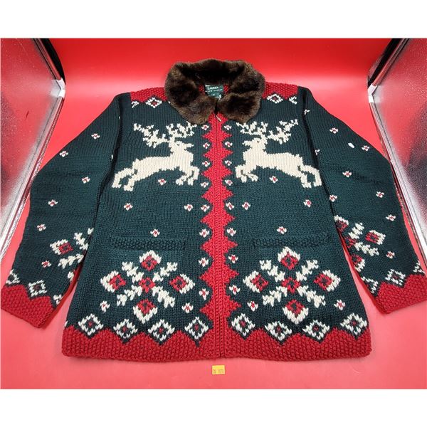 Ralph Lauren Reindeer Zip-Up Sweater (Body is 100% Wool)