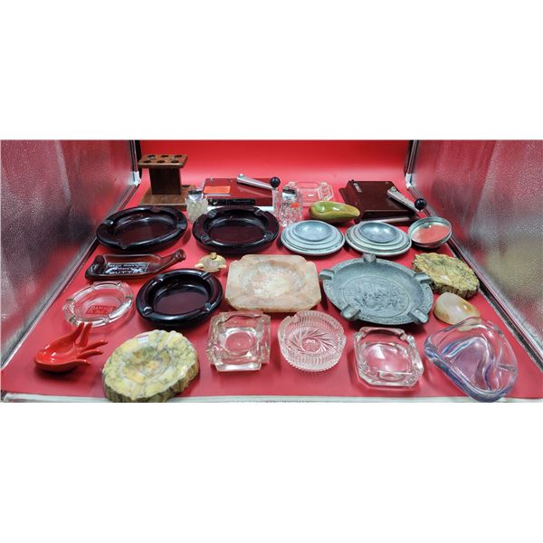 Lot of Assorted Ashtrays, Lighters, & Cigarette Rolling Machines