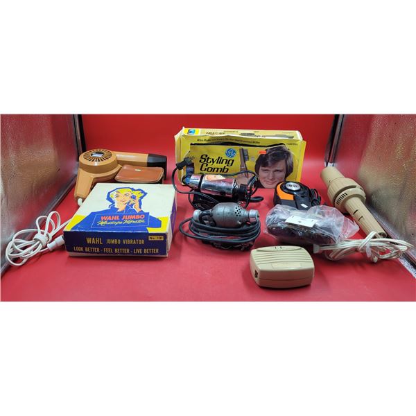 VTG Health & Beauty Lot w/ Blow Dryer, Styling Comb, Massagers, & More