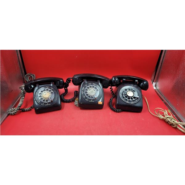 3 Black VTG Rotary Telephones