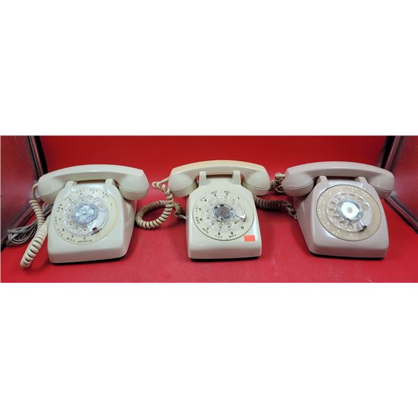 3 White VTG Rotary Telephones