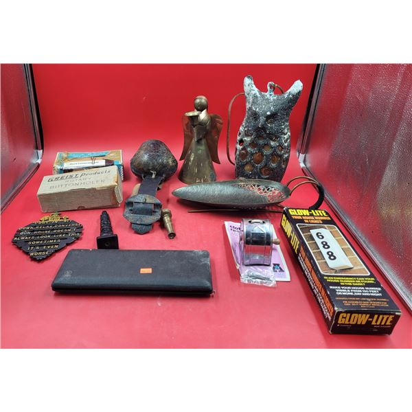 Lot Of VTG Collectibles, Angel Candle Holder & Glow-Lite Address Sign