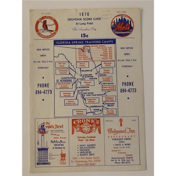St. Louis Cardinals vs. New York Mets 1970 Official Souvenir Scorecard Magazine