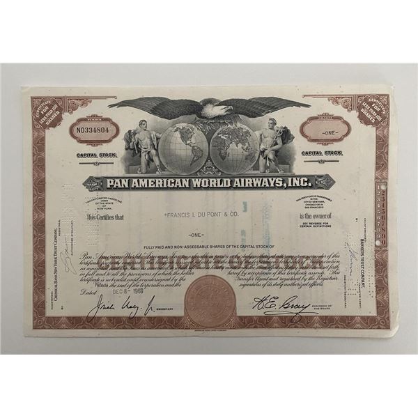 Pan American World Airways, INC One Share Certificate of Stock
