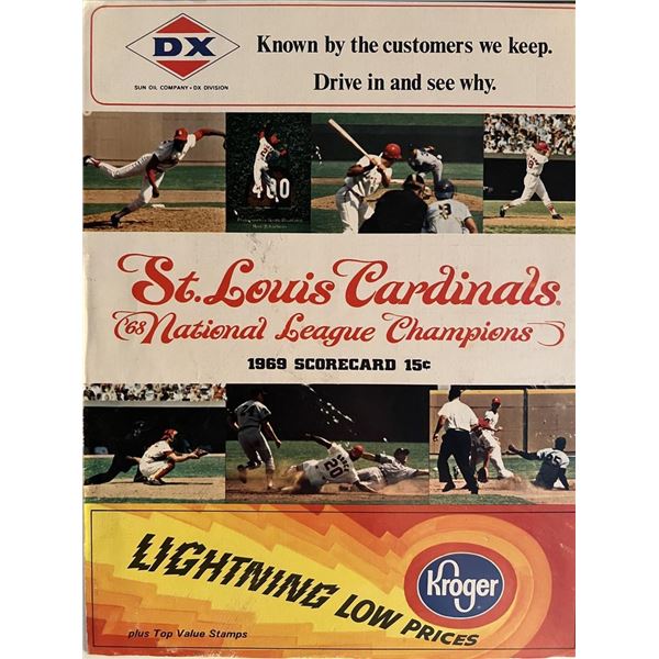 St Louis Cardinals 1969 scorecard. 8x11 inches