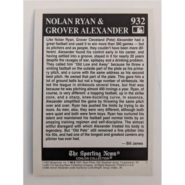 Nolan Ryan & Grover Alexander Different Fastballs Baseball Card