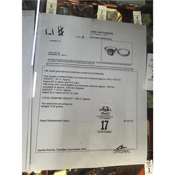 14K Diamond Bridal Set w/One Square Cut Diamond and 53 Round Cust Diamonds