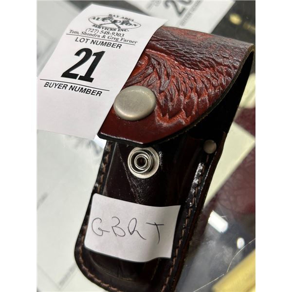 Oak Trim Stainless Pocket Knife w/Sheath