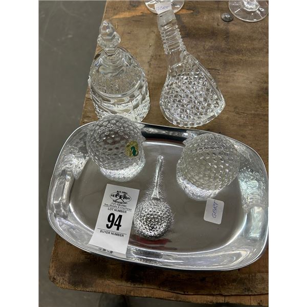 Crystal Golf Club/Balls, Paperweights, Golf Tee Tray