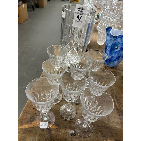 Crystal Vase w/Stand, 8 Stem Glasses