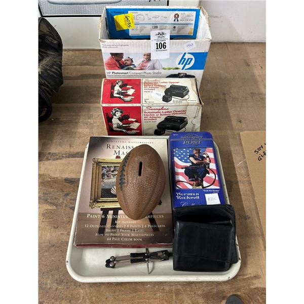 Power Letter Opener, Rockwell Puzzle, Coin Bank, Clock Radio