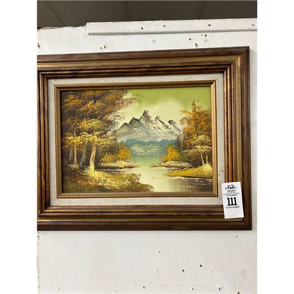 Small Framed Oil On Canvas Mountain Lake Scene - 12"  X  18"
