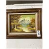 Image 1 : Small Framed Oil On Canvas Mountain Lake Scene - 12"  X  18"