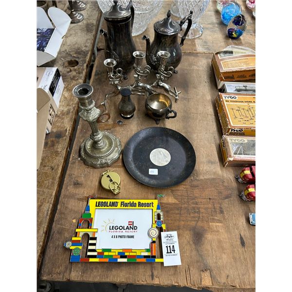 Silverplate Candlesticks, Tea Pots, Candle Accessories, Lego Land, Compass