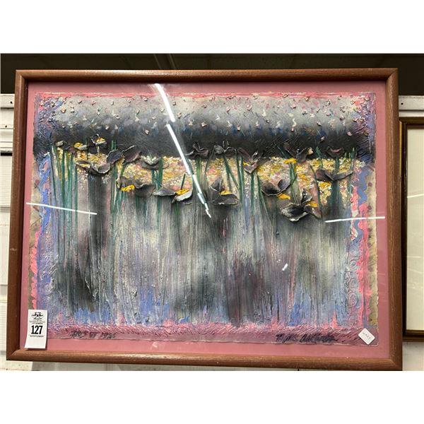 Textured Floral Framed Wall Art - Artist Signed - 18"  X  24"