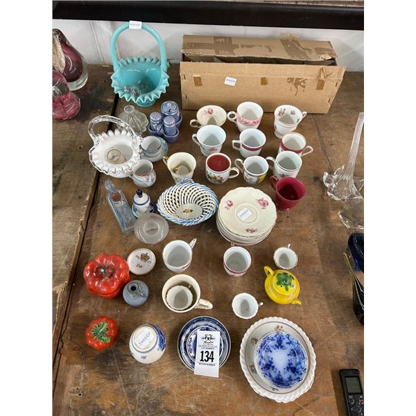 Tea Cups, Dishes, Shakers, Asst. Table Items