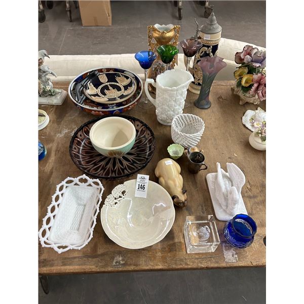 Ornate Bowls, Stein, Pitchers, Lidded Bowl