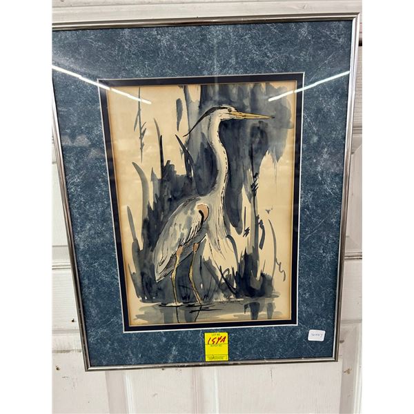 Framed Heron Watercolor - 15"  X  20"