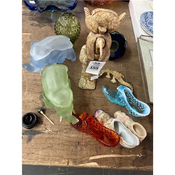 Art Glass Elephant, Containers, Glass Miniature Shoes, Hob Nail, Art Glass Paperweight