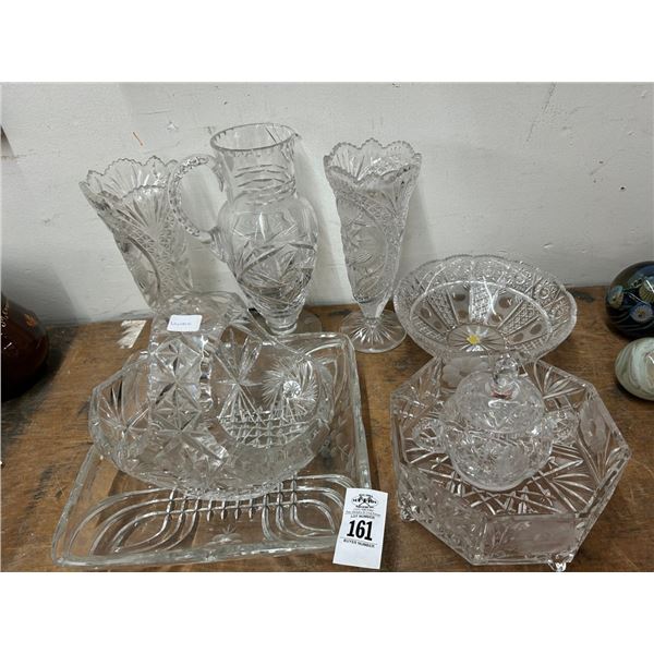 Asst. Pressed Crystal w/Basket/Pitcher/Vases/Dishes