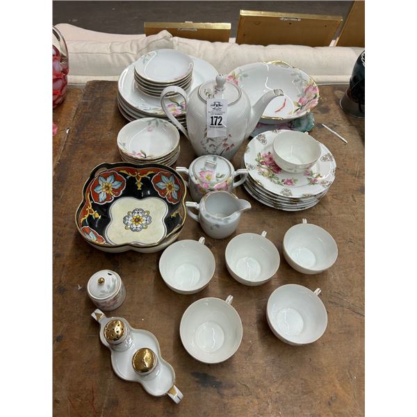 German Floral China w/Bowls/Asst. Dining Accessories
