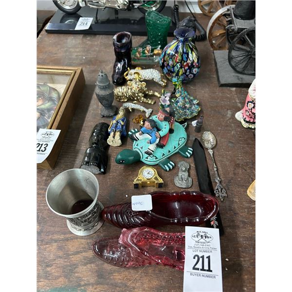 Asst. Figurines, Miniatures, Art Glass Shoes, Décor