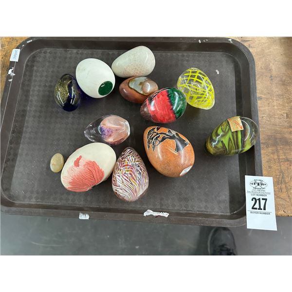 Art Glass, Asst. Egg Paperweights - ALL