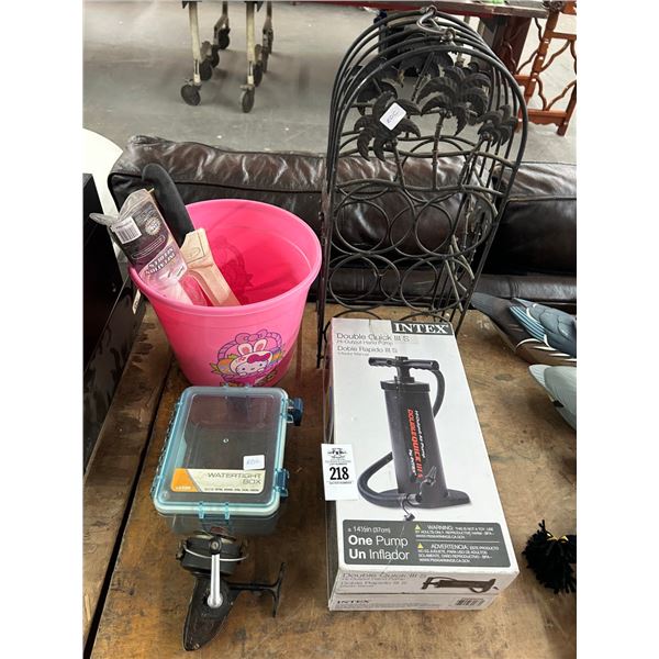 High Output Hand Pump, Palm Wine Bottle Rack, Water Tight Box, Fishing Reel,