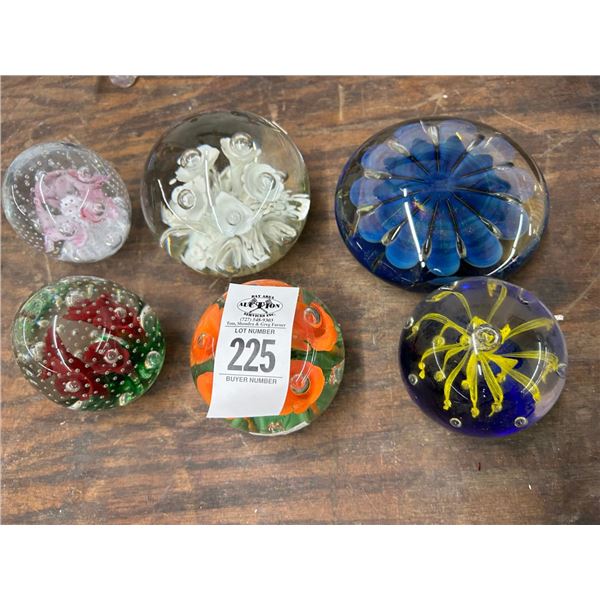 6-Ornate Large Floral Art Glass Paperweights - 6 X $