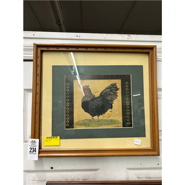 Framed Hen w/Chicks Wall Art - Artist Signed - 15"  X  18"