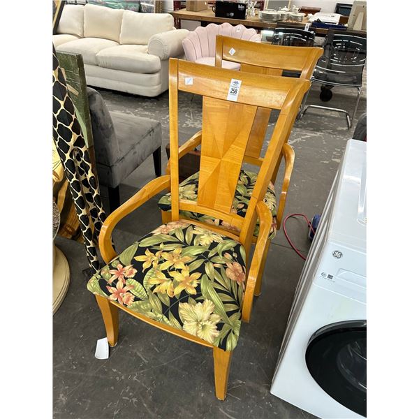 Floral Padded Light Oak Chairs - Pair