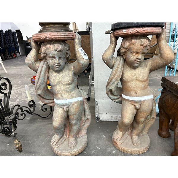 Cast Concrete Cherub Pedestals - Pair