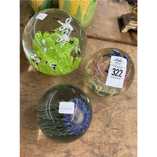 3-Large Art Glass Bird/Sea Life Paperweight - 3 X $