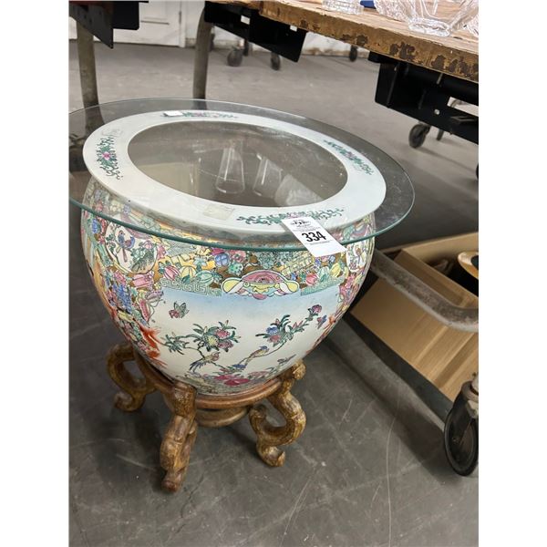 Oriental Fish Bowl w/Stand, Glass Top, Puzzles