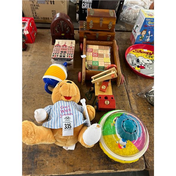 What Not Boxes, Miniature Old Radio, Wooden Wagon, Pooh Bear, Disney Child Game