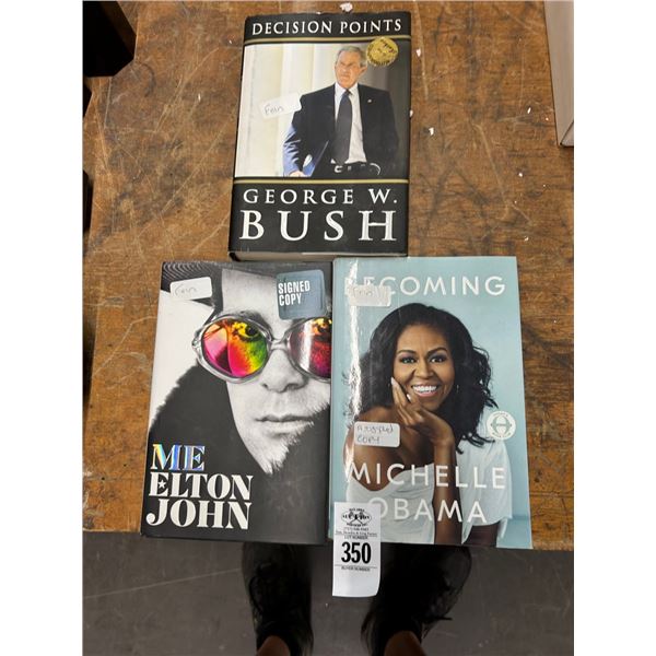 Autographed Michelle Obama, Elton John, Busch Books