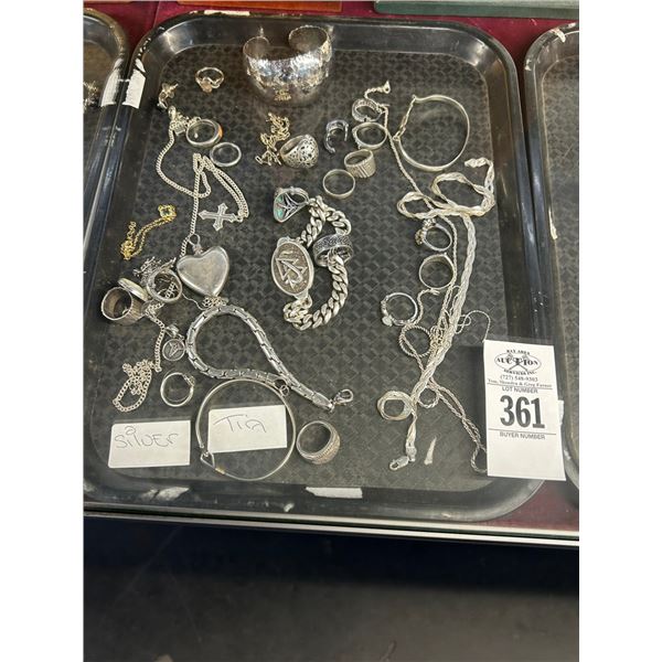 Asst. Authenticated Silver/Rings/Necklaces/Bangle/Jewelry - 10 oz.