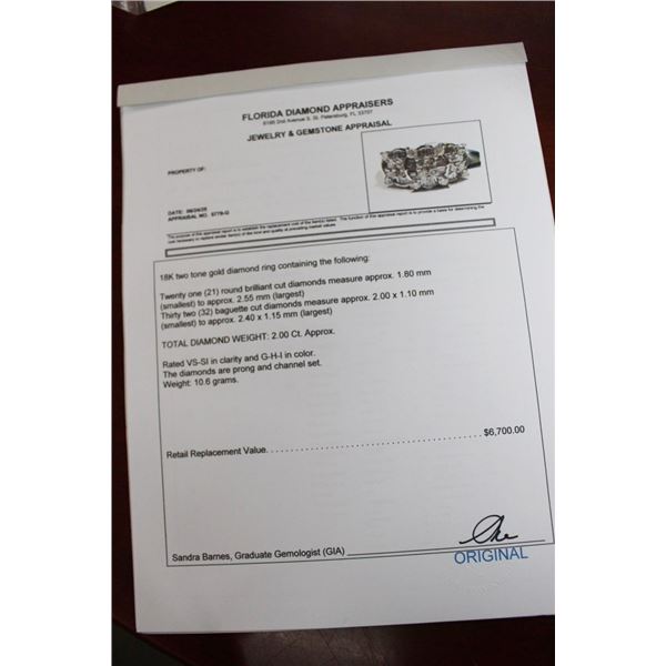 18K Two Tone Diamond Ring w/21 Round Cut Diamonds and 32 Baguette Cut Diamonds