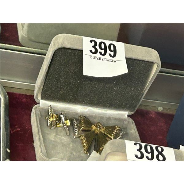 Gold/Silver Bow Tie Pin/Earring Set