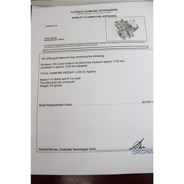 14K WG Diamond Ring w/19 Round Cut Diamonds Prong Set 6.8G - Replacement