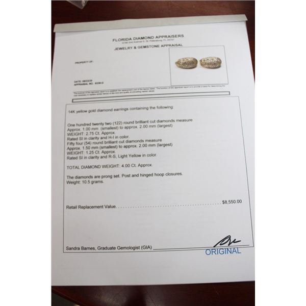 14K YG Diamond Earrings w/122 Round Cut Diamonds and 54 Round Cut Diamonds