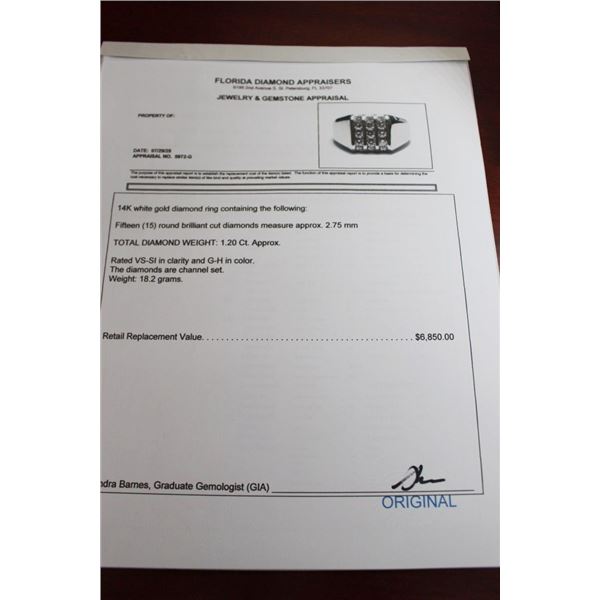 14K WG Diamond Ring w/15 Round Cut Diamonds 18.2G Channel Set - Replacement