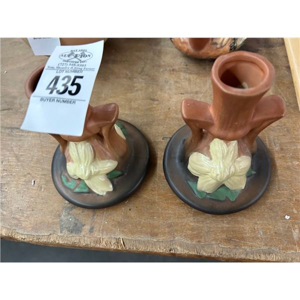 Roseville Floral Candlestands - Pair
