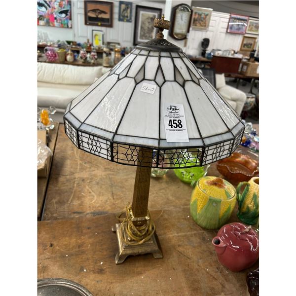 Brass Base w/Mission Leaded Glass Lamp