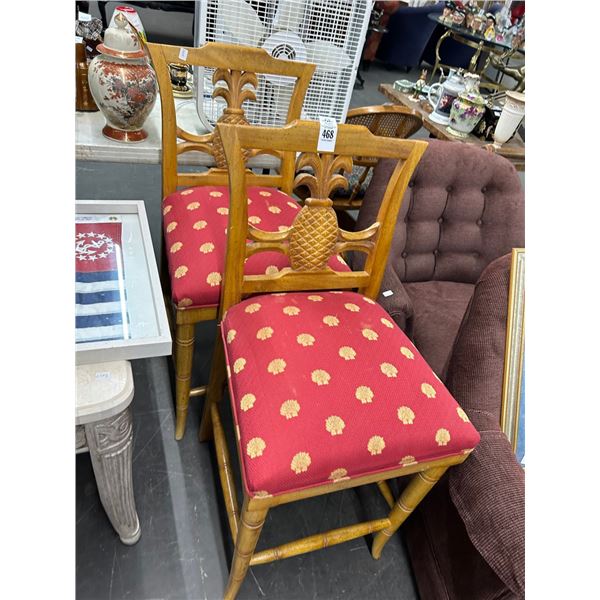 Pineapple Carved Red Padded Stools - Pair