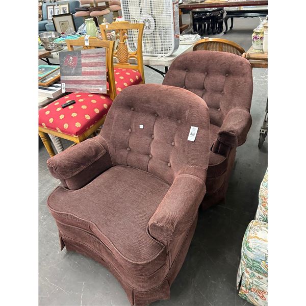 Slyter Magnosm Maroon Tufted Cloth Swivel Armchairs - Pair